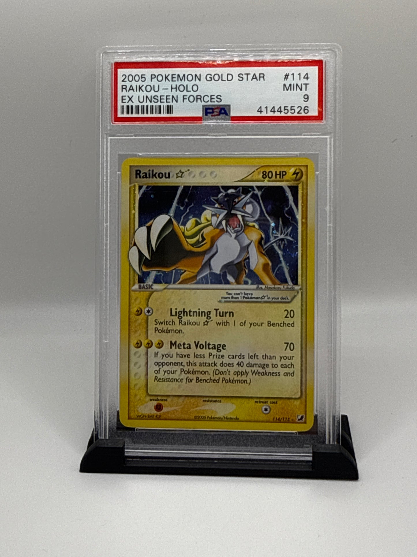 PSA 9 2005 Pokemon Ex Unseen Forces Holo Raikou Gold Star #114