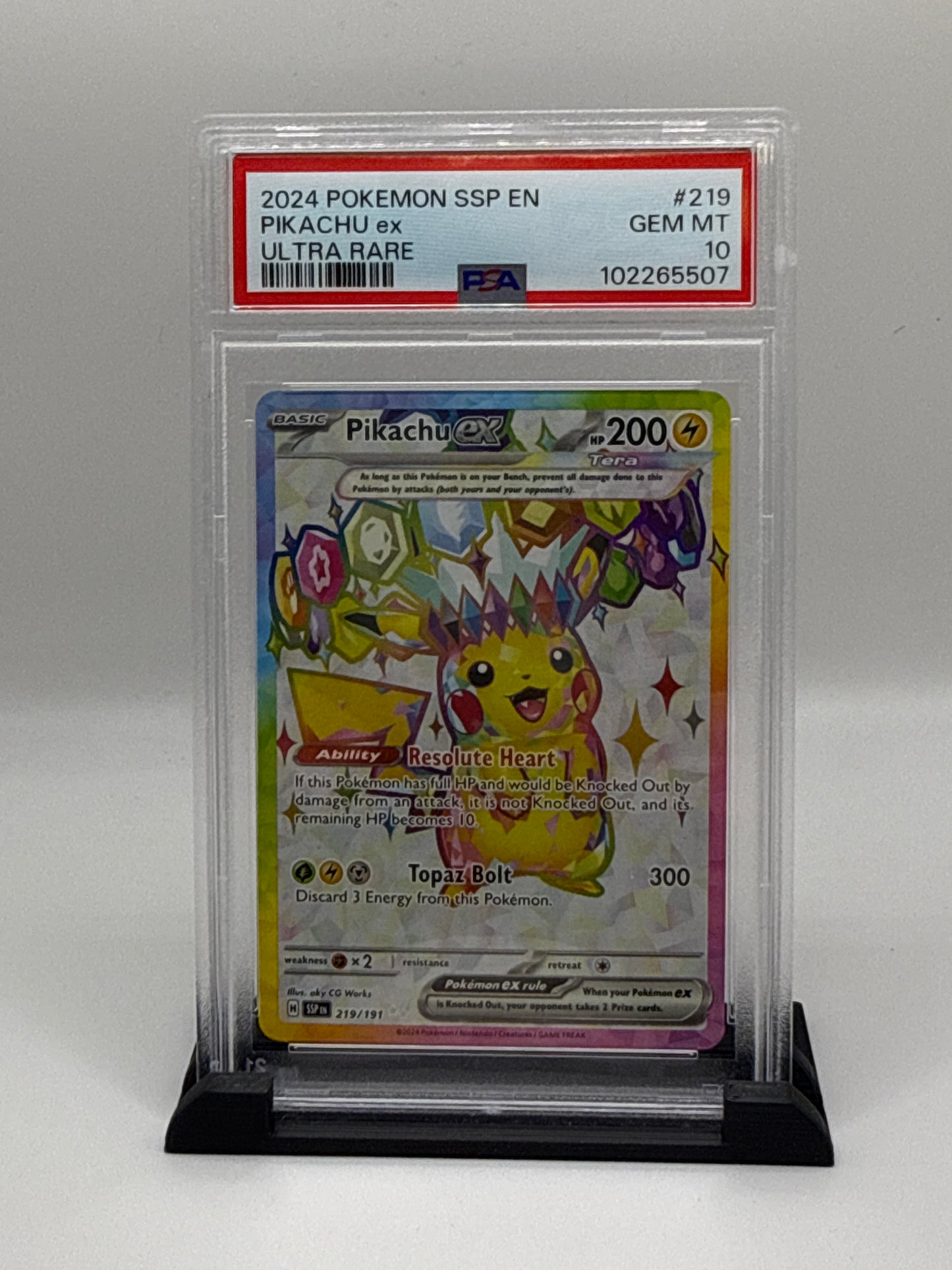 PSA 10 2024 Pokemon Scarlet and Violet Surging Sparks Ultra Rare Pikachu Ex #219