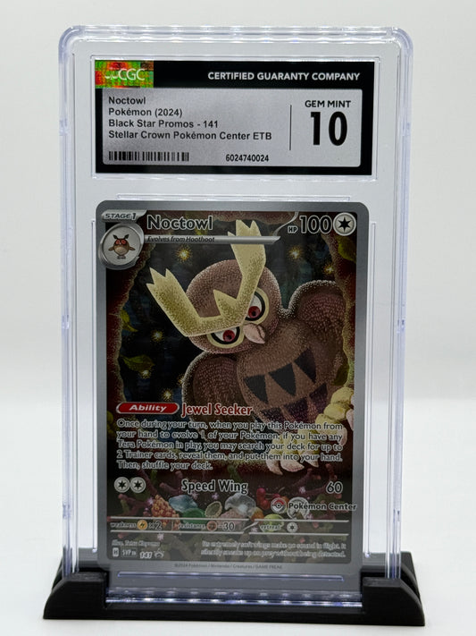 CGC 10 2024 Pokémon Black Star Promo Pokémon Center Stellar Crown Elite Trainer Box Noctowl #141