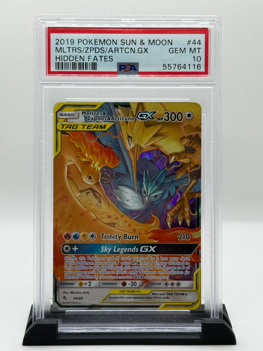 PSA 10 2019 Pokémon Sun and Moon Hidden Fates Articuno Gx/Moltres/Zapdos #44