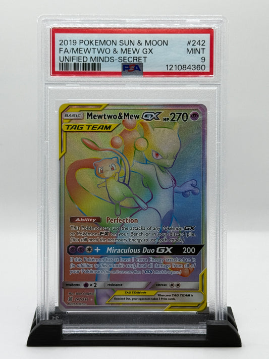 PSA 9 2019 Pokémon Sun and Moon Unified Minds Mew/Mewtwo Gx #242