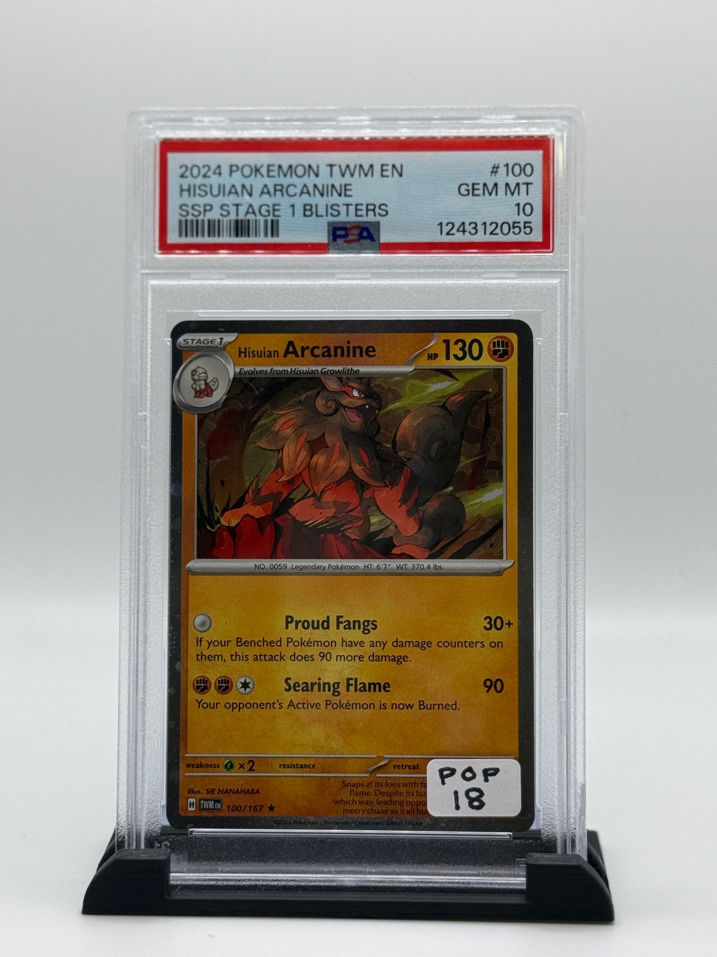 PSA 10 2024 Twilight Masquerade - Twm En - English C. Holo Surging Sparks Single Pack Blister Hisuian Arcanine #100
