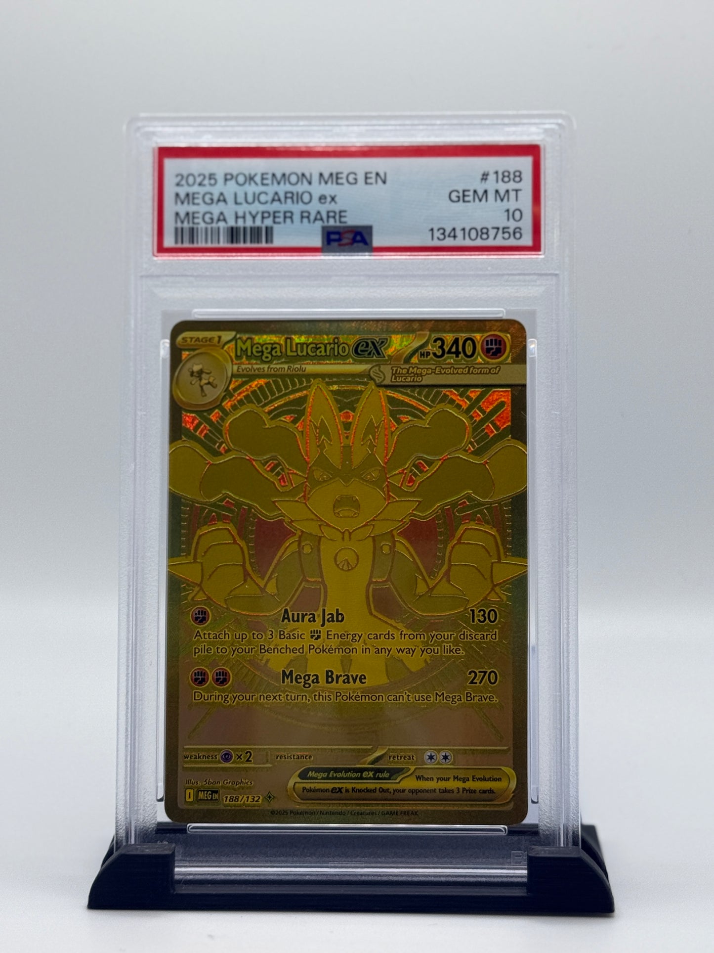 PSA 10 2025 Pokemon Mega Evolution Mega Hyper Rare Mega Lucario Ex #188