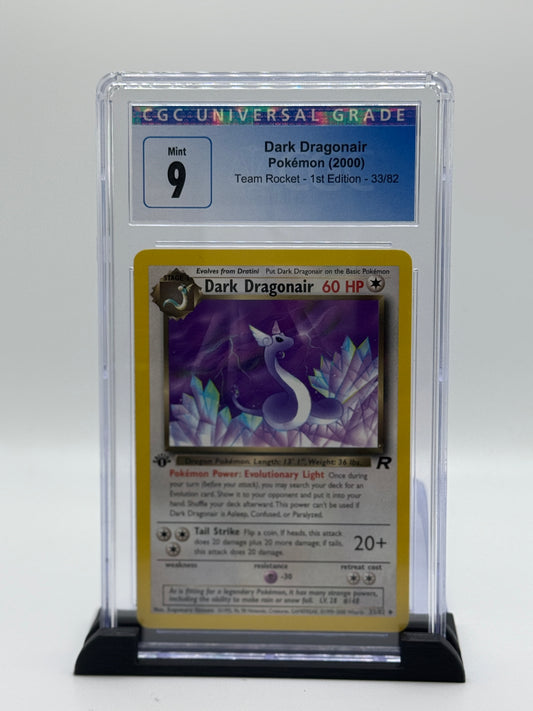 CGC 9 (NEW Label 9.5) 2000 Pokemon Team Rocket 1st Edition Dark Dragonair #33